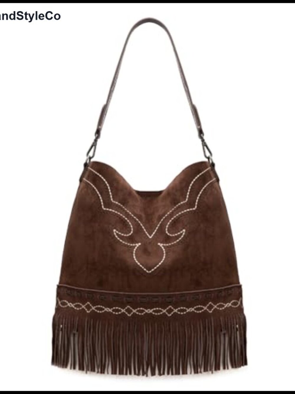 Western Fringe Suede Hobo Bag Shoulder Purse Faux Leather Embroidery